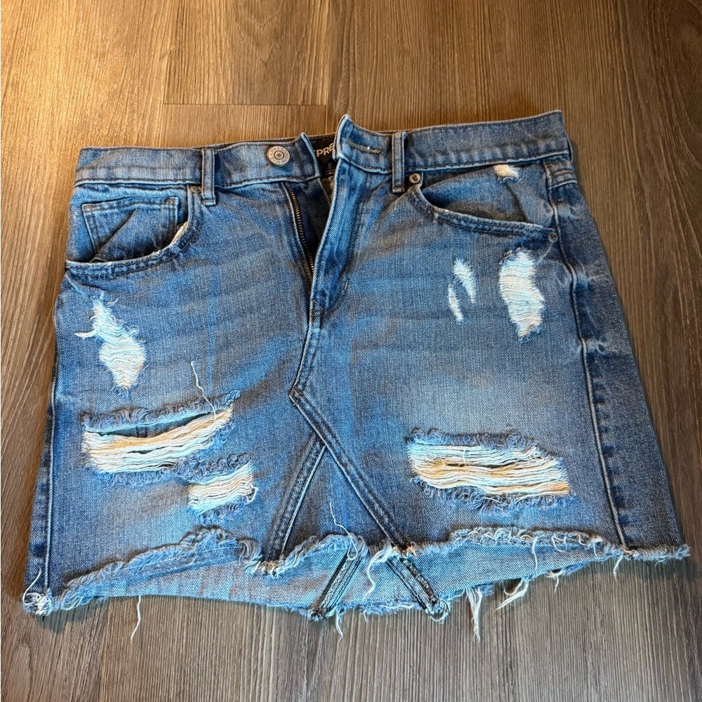 Express Distressed Denim Skirt